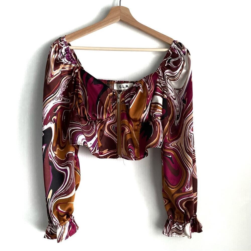 O.L.M. Cropped long sleeve zipper from top retro pattern size extra large